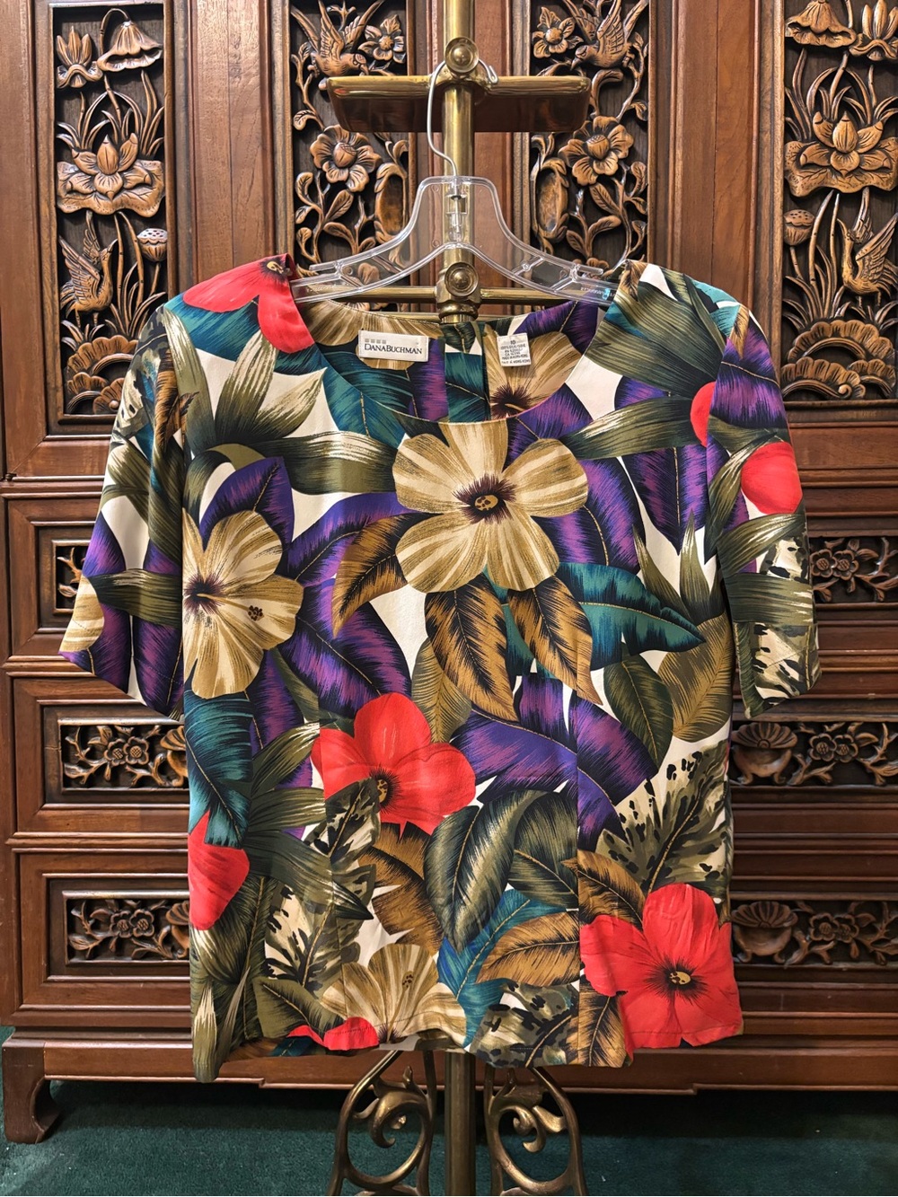 Vintage Dana Buchman 100% Silk Tropical Floral Blouse